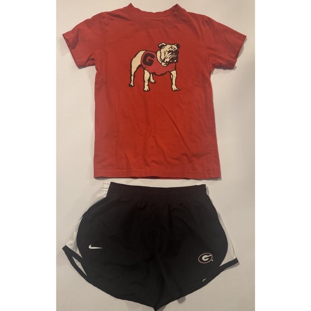 Nike Dri Fit Shorts UGA Bulldogs Shirt Kids Outfit Youth S M Red Black